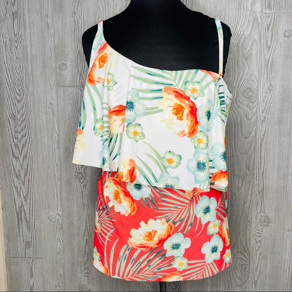 Cacique Plus Size Asymmetrical Tankini swim top size 26